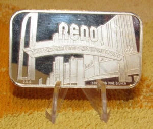 Reno The Biggest Little City in the World 1 Troy Oz. .999 Silver Bar - Nevada NV - Picture 1 of 2