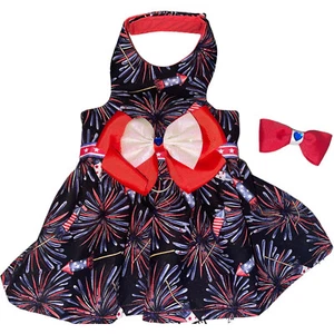 HANDMADE DOG DRESS FOURTH OF JULY THEMED DOG HARNESS SMALL  w/ FREE HAIR BOW - Picture 1 of 5