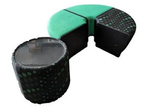 4 Piece Waiting Area Visitor Reception Room Stool & Table Green Fabric 40cm tall - Picture 1 of 10