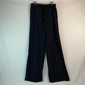 H&M Damenhose weites Bein Viskose Quaste Kordelzug lässig bequem schwarz Gr. 8 - Bild 1 von 7