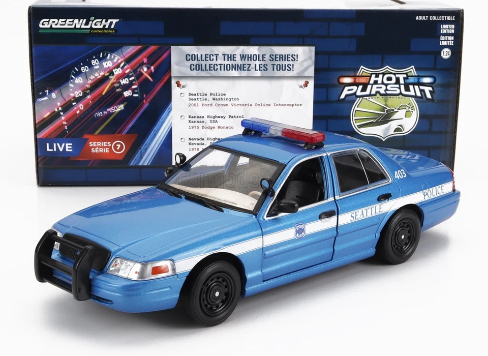 1/24 GREENLIGHT - FORD USA - CROWN VICTORIA POLICE INTERCEPTOR SEATTLE 2001 8557 - Immagine 1 di 1