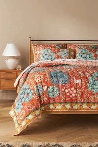 Anthropologie Averill Organic Cotton Printed Queen Quilt And Standard Shams - Picture 1 of 8