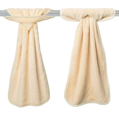 4 Piezas Toallas de Mano Beige con Lazos Colgantes, Absorbente Coral Vellón Beige Cocina... Foto 1 de 4