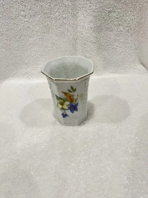 Винтажный цветочный керамический восьмиугольный держатель для зубной щетки с золотой отделкой - Изображение 1 из 4