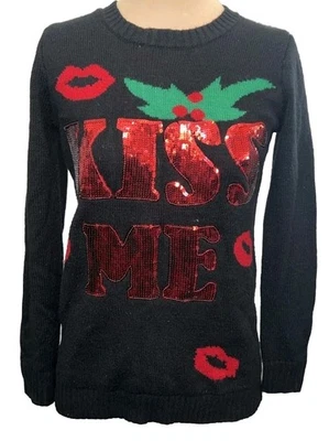 Suéter feminino de Natal feio lantejoulas "Kiss Me" tamanho XL - Imagem 1 de 4