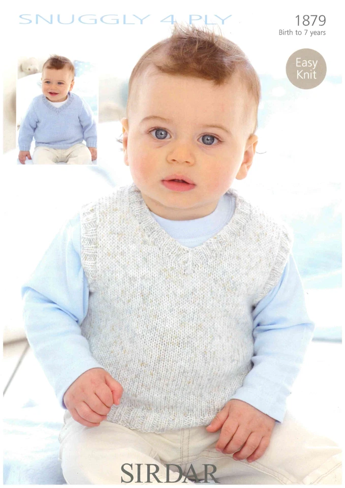 Sirdar 1879 Baby & Toddler Knitting Pattern – Sweater & Tank Top – Snuggly 4 Ply - Image 1 of 2