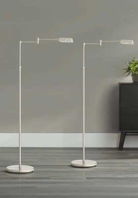 360 Lighting Zema Nickel Swing Arm Modern LED Pharmacy Floor Lamps Set of 2 - Image 1 of 4