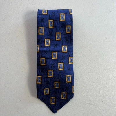 Robert Talbott Best Of Class Tie Mens Blue & Gold Geometric Design Silk Handsewn - Image 1 of 4