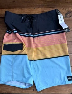 O'NEILL Board Shorts Uomo 30x10 Blu Arancione Lennox Stripe Swim Trucks Surf NUOVO - Foto 1 di 6