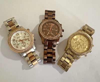 3件装日内瓦白金手表批量折叠表带水钻光环不锈钢 — 第 1/4 张图片