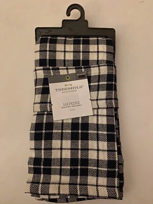 Navy Blue Plaid Napkins 4 Count Threshold Brand New - Image 1 of 2