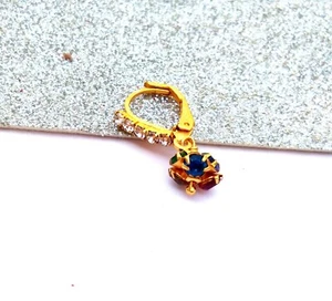 Indian Designer CZ Hoop Nose Ring Golden Dangle Nath Women Nose Piercing Jeweley - Picture 1 of 5