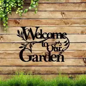 Welcome To Our Garden Sign, Metal Garden Sign Decorative Wall Hanging Home Decor - Picture 1 of 7