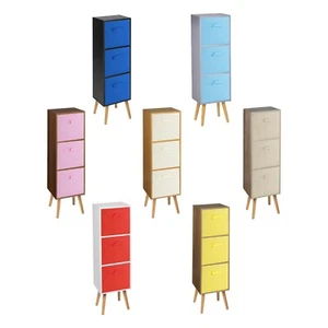 Wooden 3 Tier Storage Bookcase Scandinavian Style Legs Bedroom Colourful Inserts - Picture 1 of 48