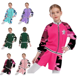 Kids Girls Jacket Long Sleeve Sweatshirt Dance Top Holiday Blouse Camouflage - Picture 1 of 56