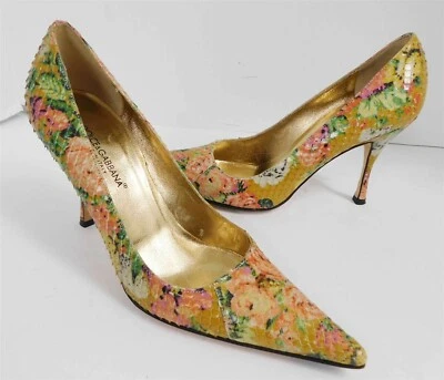 Zapatos de salón puntiagudos Dolce & Gabbana florales genuinos de piel de serpiente 37 Foto 1 de 4