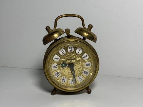 Vintage Linden Brass Filigree Ornate Gold Alarm Clock Small West Germany Works Cover
