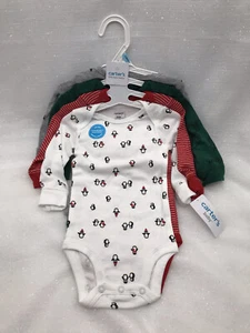 Carters Baby Girls Boys 6 Months 4-pk Long Sleeve Bodysuits Christmas Winter NEW - Picture 1 of 8