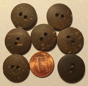 Set of 7 Brown Natural Coconut Shell Sew-through Buttons Almost 13/16" 20mm 9633 - Picture 1 of 2