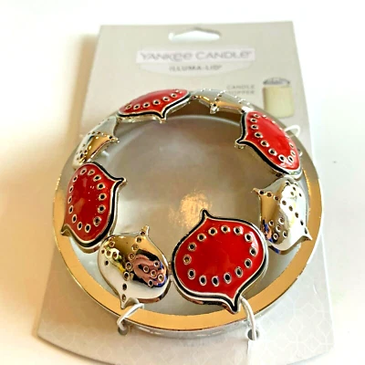 Yankee Candle Illuma Tapa Adornos Escandinavos Plata Rojo Metal Topper Foto 1 de 3
