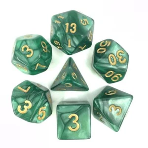 Green (Golden Font) Pearl Dice Polyhedral Set - Picture 1 of 1