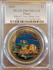 2002 Palau Two Glitter Fish KM-67 Marine Life Protection $1 Proof PCGS PR67DCAM - Picture 1 of 2