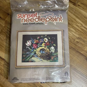 Vintage 1981 Sunset Spring Flower TAPESTRY Needlepoint Kit with 100% wool Sealed - Picture 1 of 2