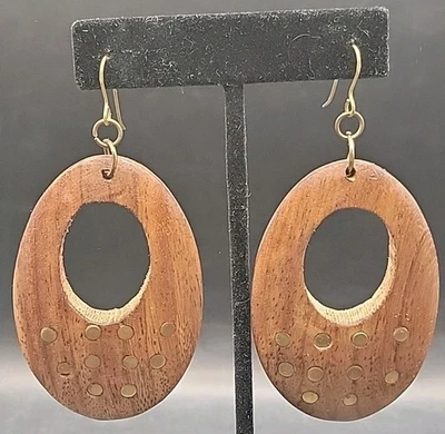 Pendientes de madera marrón aro de madera con latón Acc pendientes bohemios vintage Foto 1 de 3