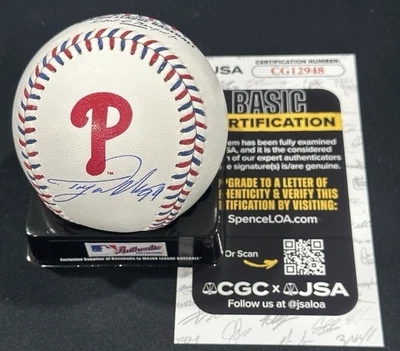 Logotipo de puntada del equipo de los Filis firmado por Taijuan Walker béisbol autografiado certificado de autenticidad JSA Foto 1 de 2