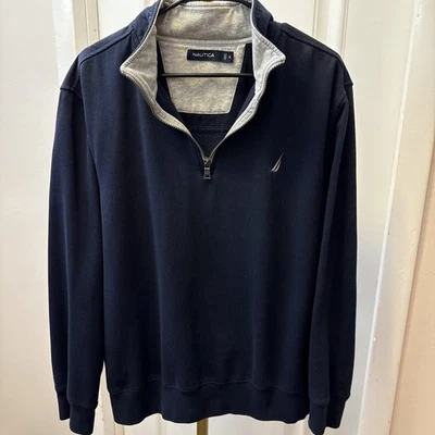 Sudadera Pullover Nautica Para Hombre 1/4 Cremallera Azul Marino Talla XL Cuello Detalle Logo Foto 1 de 4
