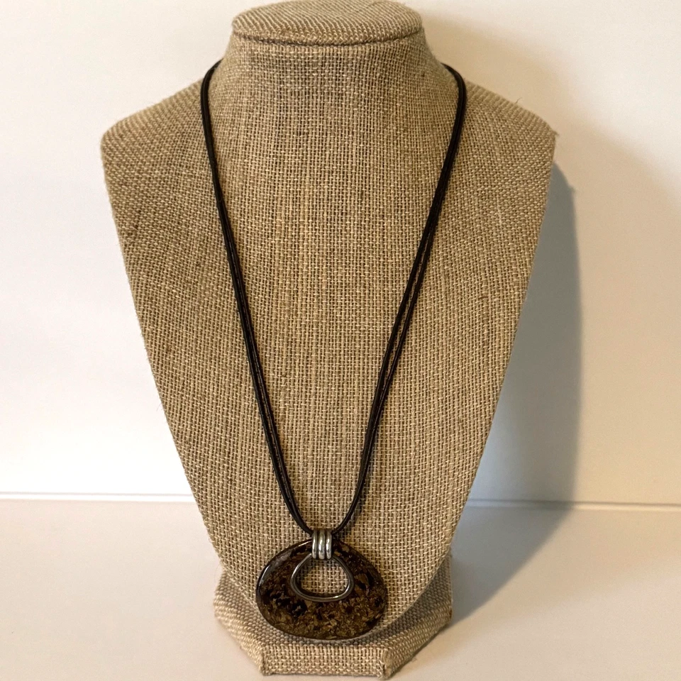 Silpada коричневый кожаный бронзит ожерелье из чистого серебра 2014 снят с производства - Изображение 1 из 4