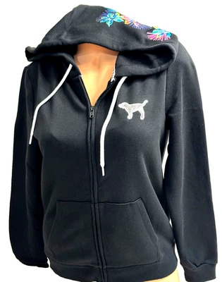 VICTORIA'S SECRET ROSA LENTEJUELAS FLORAL NEGRO SUDADERA JERSEY CON CAPUCHA MED NUEVO Foto 1 de 4