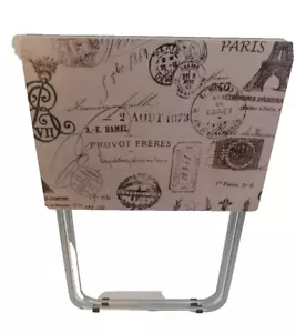 Portable TV Tray Table Brown Tan Paris Print Foldable Adjustable Laptop Eating - Picture 1 of 7
