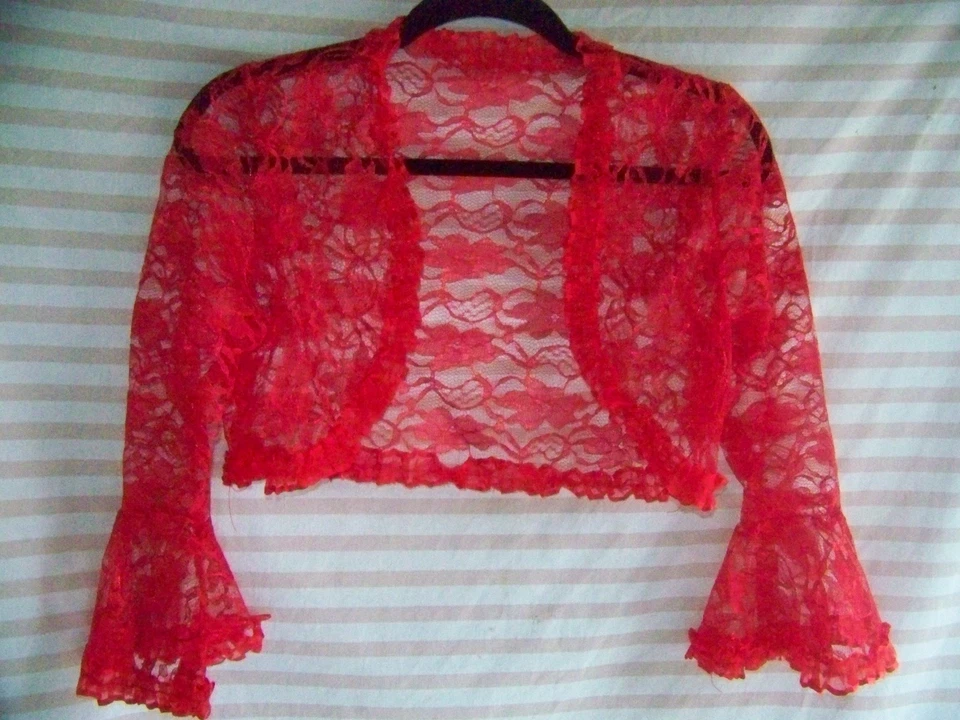 Chaqueta Bolero de Encaje Nupcial Roja Encogida Damas Talla XS Foto 1 de 1