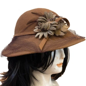 Vintage betmar NY United Hatters Cap & Millinery Brown 100 % Wool Flowers Hat - Picture 1 of 16