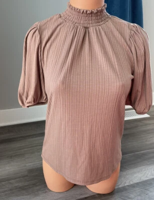 W By Who Wear What When Where Tan Brown Mock Neck Blouse Shirt - Image 1 of 4