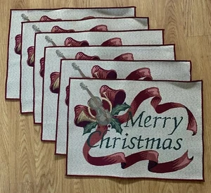 6 Kemp & Beatley Tapestry Christmas Symphony Merry Christmas Placemats 18x13 - Picture 1 of 5