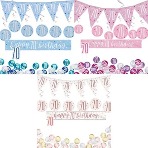 70th Birthday Banners Bunting Confetti Party Decoration Kit Blue Rose Gold Pink - Picture 1 of 7