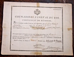 1775 certificat de licenciement d'un grenadier à cheval du ROI - Picture 1 of 2