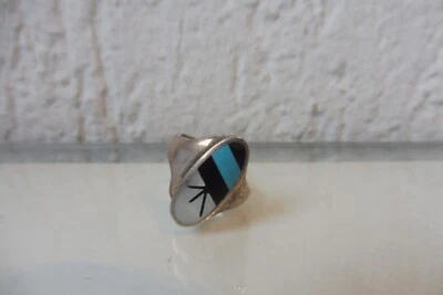 Bella, vecchio Anello, 925 Argento Con Steineinlage: Onice, Turchese, Madreperla - Immagine 1 di 4