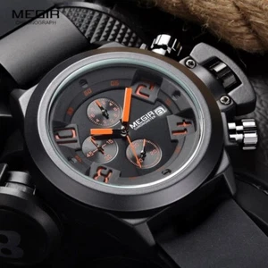 MEGIR Mens Chronograph Quartz Watches Silicone Strap Waterproof Wrist Watch