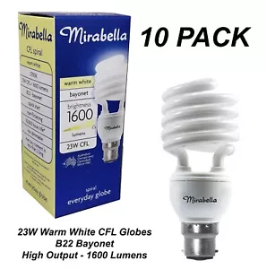 10 x 23W High Output CFL Globes Bulbs Warm White 2700K Bayonet B22 Compact - Picture 1 of 8