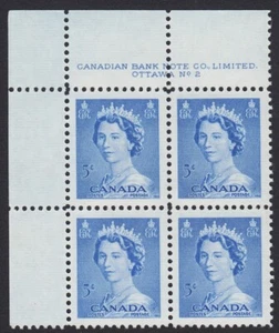 QUEEN ELIZABETH II, KARSH PORTRAIT = Canada 1953 #329 MNH UL Block of 4 Plate #2 - Picture 1 of 1