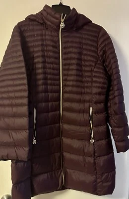 Michael Kors бордовый вниз пуховик с капюшоном пальто куртка парка размер XL - Изображение 1 из 4