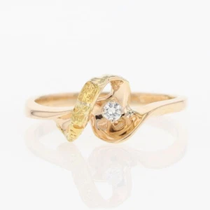 .04ct Round Diamond Solitaire Nugget Style Accent Ring 14k Yellow Gold Size 6.5 - Picture 1 of 6