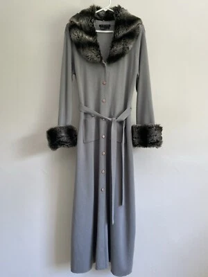 VTG 70s 80s Ruby Cho Long Cardigan Sweater W/ Detachable Collar Faux Fur - Sz L - Image 1 of 4