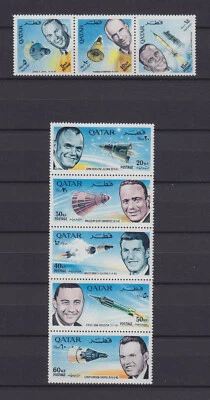 QATAR 1966 SPACE ASTRONAUTS, 2 COMPLETE SETS + BLOCK, MNH - Image 1 of 2