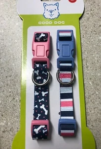SIMPLY WAG HALSBAND SET MARINE-WEISSE KNOCHEN-ROSA-WEISSE STREIFEN Welpe/Hund MEDIUM - Bild 1 von 1
