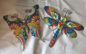 Metall Libelle & Schmetterling Wandrelief Dekor Garten Hängen Terrasse Hof Veranda Kunst - Bild 1 von 8