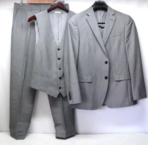 JF J.FERRAR SLIM FIT MEN'S 3 PC SUIT GRAY 40 R/ PANTS 32x30 JACKET VEST PANTS - Picture 1 of 19